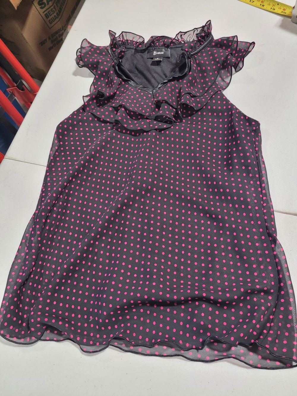 Bwear Black Ruffled Polka Dot Camisole with Pink Dots